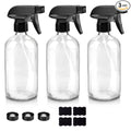 Worldgsb Glass Spray Bottles, 16oz Clear Glass Spray Bottles with Labels & Adjustable Nozzle, Reusable Containers for Cleaning, BBQ, Food, Plants, Alcohol, Essential Oils(3 Pack)