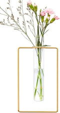Nordic Wall Vase Hanging Geometric Gold Flower Vase Wall Mount Metal Frame Vases Hydroponic Glass Bud Vase Decor for Home Wedding Farmhouse