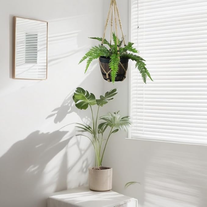 Bouqlife 43 Inches Macrame Plant Hanger Large for 14 inch Pot Extra Long No Tassel Rope Hanging Plant Holder with Ceiling Hook Bohemian Home Décor Brown 2Pack