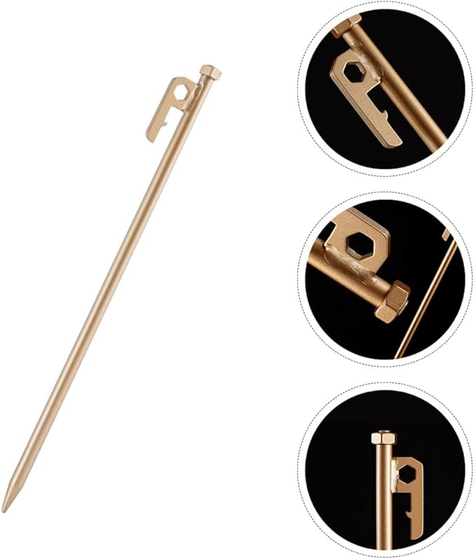 4pcs Stainless Steel Tent Stakes with Brass Nut, Heavy-Duty Non-Rust Ground Pegs for Family Camping and Outdoor Tents