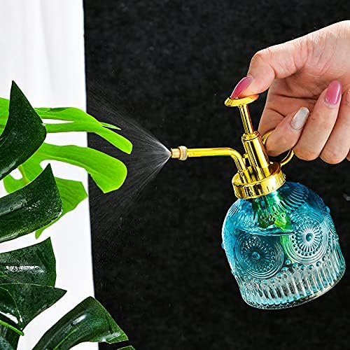 Glass Plant Mister Spray Bottle, 230ML Vintage Plant Spritzer, Succulent Watering Bottle Glass with Top Pump, Small Plants Sprayer Watering Can for Indoor Outdoor House(Blue and White)