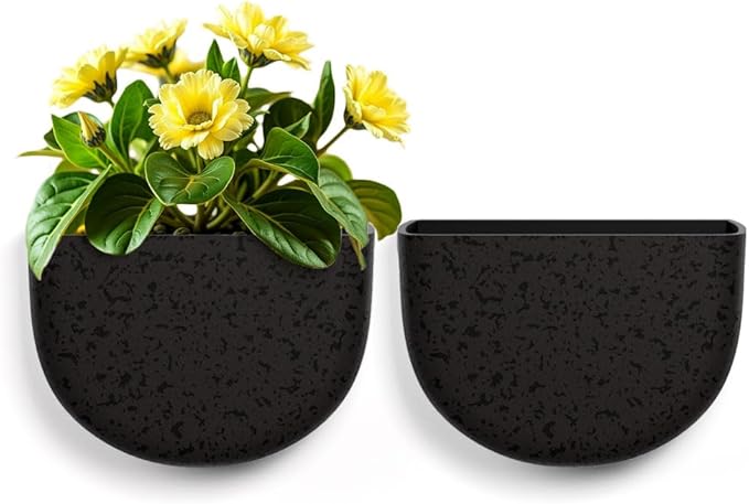 Asnext 2 Pack Wall Hanging Planter Pots for Indoor and Outdoor Plants, 7 Inch Half-Moon-Shaped Plastic Wall Planter, Wall Mounted Succulent Planters (Iron)