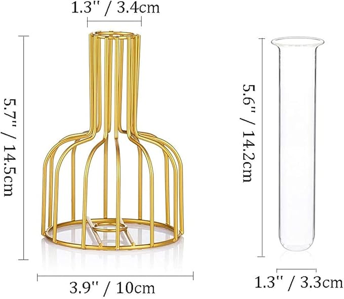 2 Pack Gold Black Table Vase,Metal Frame Geometric Vase Test Tube Clear Glass Vase Hydroponic Plants,Small Bud Vase for Home Farmhouse Office Table Desktop Decor (Gold Black)