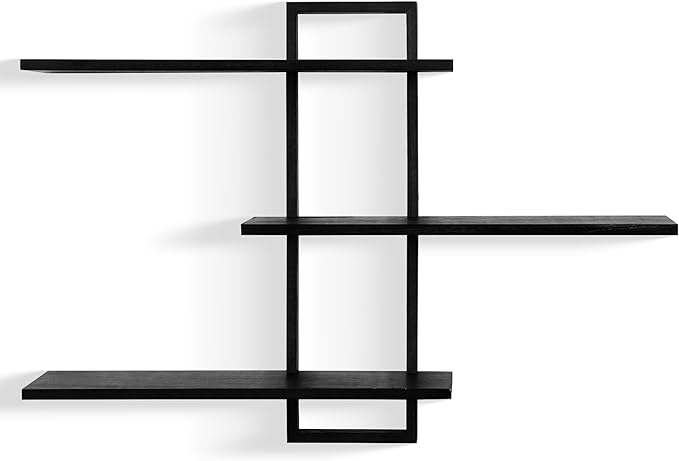 PHOENANCEE 3 Tier Wall Shelves,Decorative Floating Shelf for Wall,Plants Photo Shelf Storage Display Shelving Wood for Living Room Bedroom Kitchen Home Office Decor,Modern,Large,22 Inch(Black)