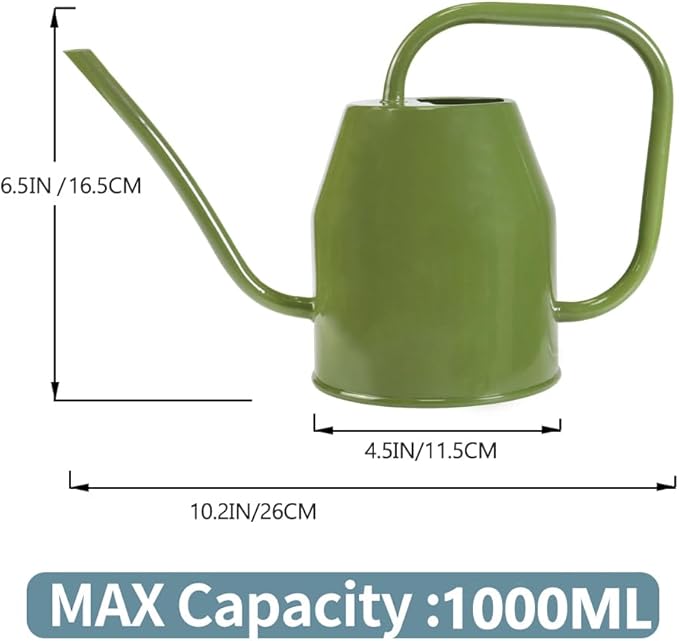 35 oz/1000 ml Metal Indoor Small Watering Can with Long Spout for House Plants Decorative, 12 oz/360 ml Glass Plant Mister Spray Bottle for Bonsai Garden Flowers(Green)