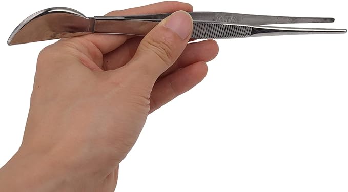 TOPINCN Bonsai Tweezers, Stainless Steel Long Plant Tweezers with Moon Spatula Head, Home Garden Potted Loosening Soil Plan Grass (Straight)