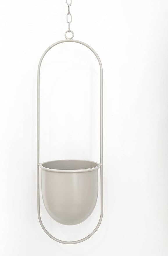 RISEON Boho Beige Metal Plant Hanger,Metal Wall and Ceiling Hanging Planter, Modern Planter, Mid Century Flower Pot Plant Holder, Minimalist Planter for Indoor Outdoor Home Decor