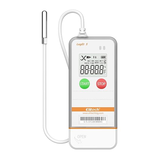 Elitech USB Digital Data Logger with Temperature Humidity External Probe Reusable Recorder with Shadow Data 32000 Points, Auto PDF/CSV Report, for Windows/MacOS, Refrigerator Thermometer LogEt5THE