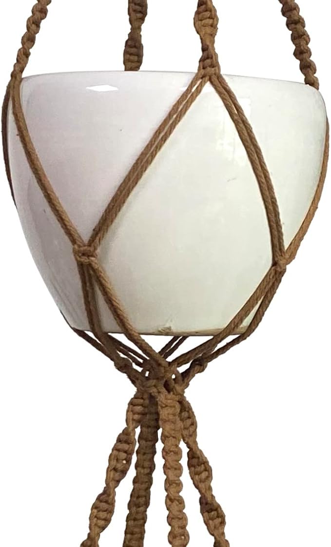 Macrame Plant Hanger & Holder, Hanging Planter 4 Legs Double Deck for 8 inch to 10 inch Two Pots Indoor Outdoor Hanging Planter Hemp Rope 67 Inch with Metal Ring (Brown)