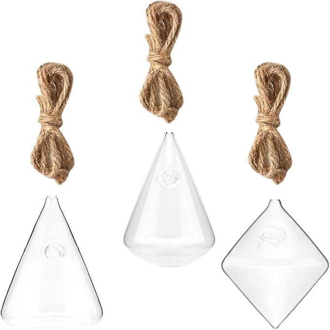 Geometric Glass Hydroponic Planter Set of 3 Wall Mounted Hanging Vases for Indoor Home Décor and Plant Propagation