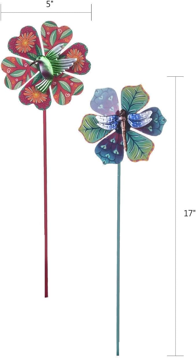 Topadorn Metal Floral Garden Stakes Waterproof Wind Spinner Decor - Colorful Windmill Design for Patio, Lawn, Garden, for Plant Lovers,4 Pack
