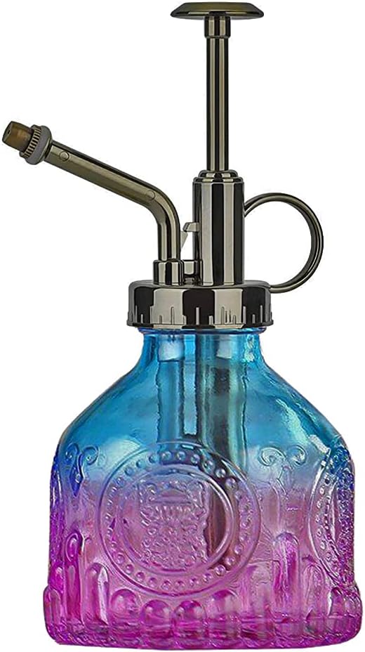 Glass Plant Mister Spray Bottle Indoor Watering Can 6.4inch Tall with Bronze Plastic Top Pump Vintage Small Plant for Outdoor Garden Succulent Flower