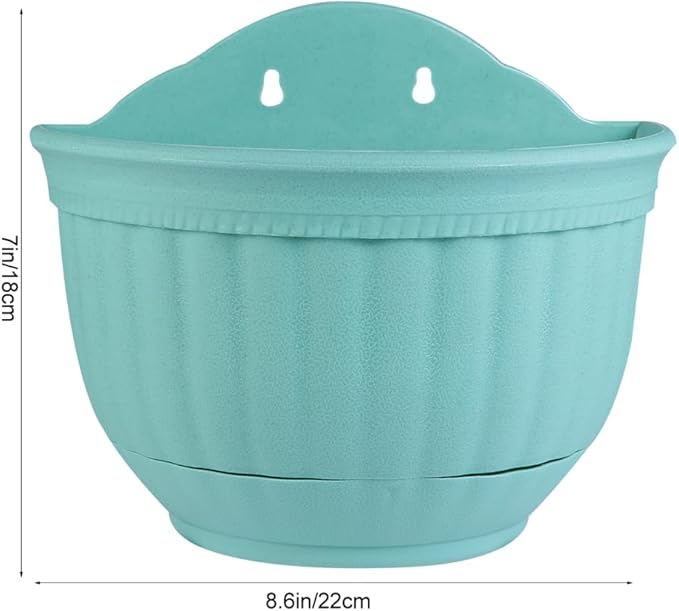 POPETPOP 2Pcs Imitation Rattan Wall Hanging Planter - Semicircle Wall Hanging Flower Pot with Drainage for Outdoor Plants, Wall Mount Planter for Balcony Fence Garden