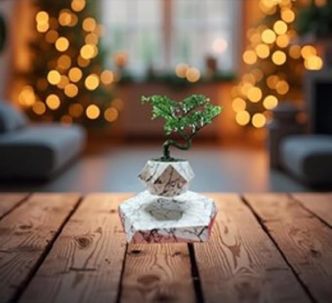 Magnetic Floating Flower Pot Rotate 360° Levitate ABS Planter for Modern Decor Tree Bonsai Home Garden Office Room Hallway 3 Color w 3.5 in (Whites)