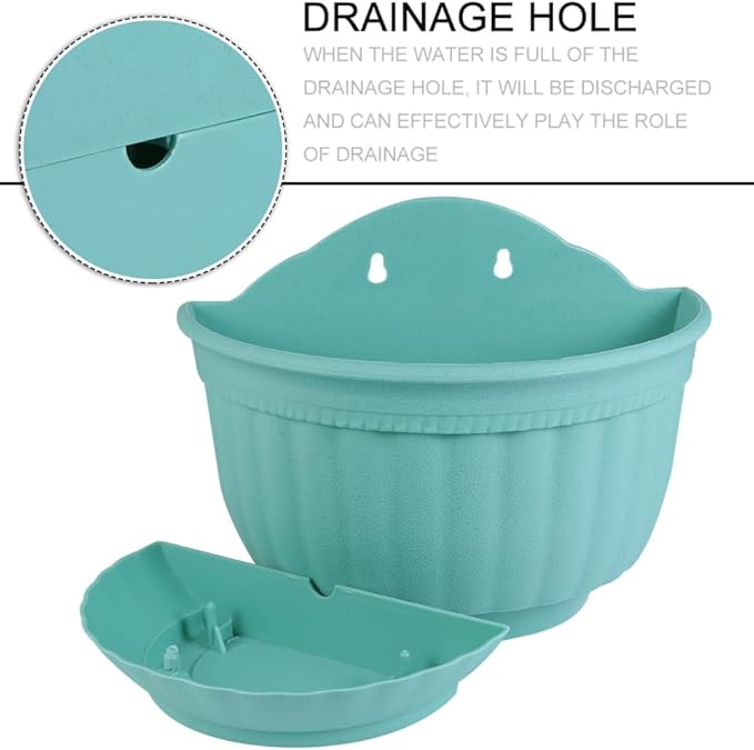 POPETPOP 2Pcs Imitation Rattan Wall Hanging Planter - Semicircle Wall Hanging Flower Pot with Drainage for Outdoor Plants, Wall Mount Planter for Balcony Fence Garden