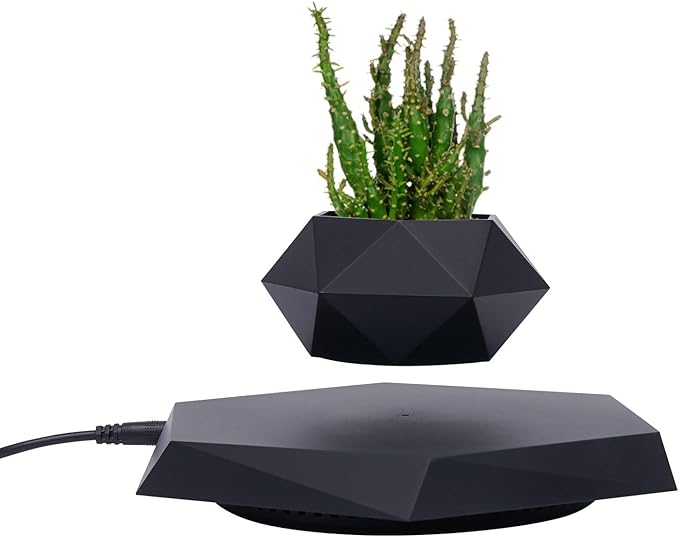 Magnetic Levitation Flower Pot, Floating Plant Pot with 360 Rotation, Modern Levitating Flowerpot for Succulents, ABS Magnetic Planter for Home Office Decor, Black