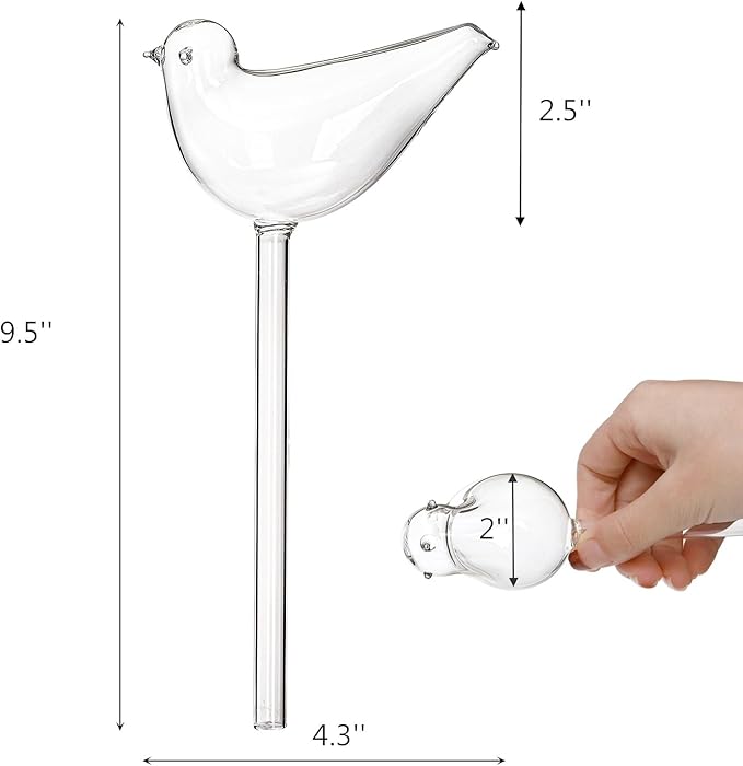 Tebery 4 Pack Plant Waterer Automatic Self Watering Globes, Bird Shape Design Hand Blown Glass Plant Watering Bulbs Garden Water Device