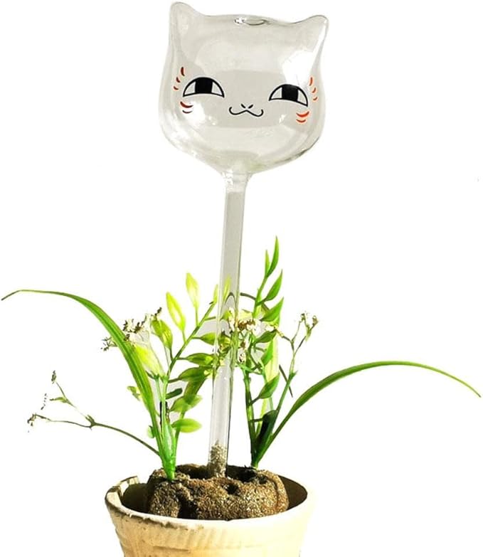 3PCS Cute Cat Transparent Mini Plant Watering Globes Self Watering Planter Insert Glass Spikes, Hand Blown Clear Automatic Water Bulbs for Outdoor Indoor Plants (Colorful)