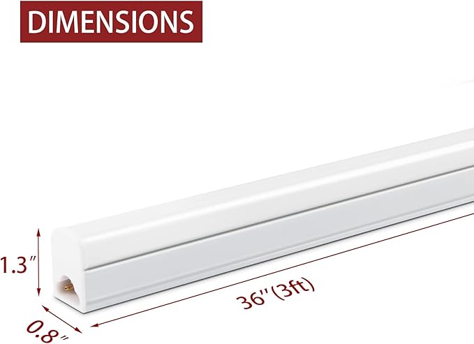 Kihung (8 Pack LED T5 3FT Tube Light Fixture, 15W, 1800lm, 6500K, 3 Foot Linkable LED Shop Light Tube, Ceiling, Workshop, Corded Electric with Built-in ON/Off Switch