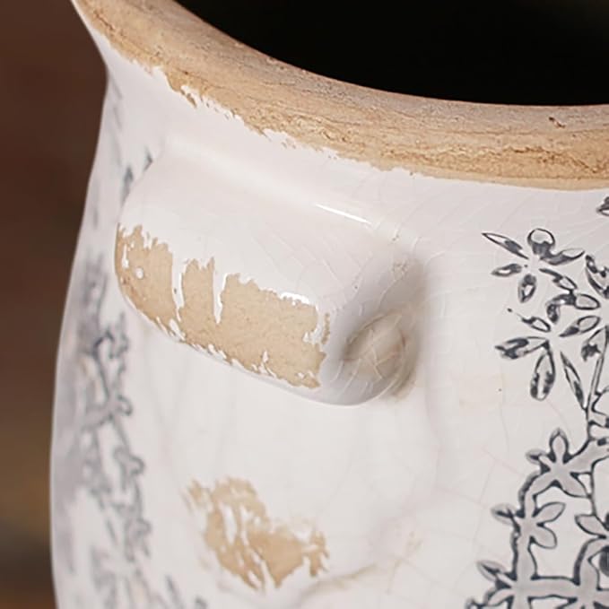 Xiaan Jiaju 6.68in. Tuscan Planter & Room and Home Decor, Decorative Vase, Indoor/Outdoor Ceramic Plant Pot w/Drainage, French Country Decor Boho Decor, Gifts for Women Birthday Unique, Vintage Grey