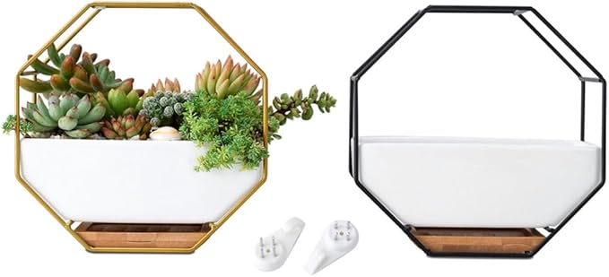 Wall Planter Geometric Succulent Wall-Mounted Decor with Ceramic Flower Pot Hanging Vase Desktop Succulents Planter, Nordic Style Flower Pot, Standard