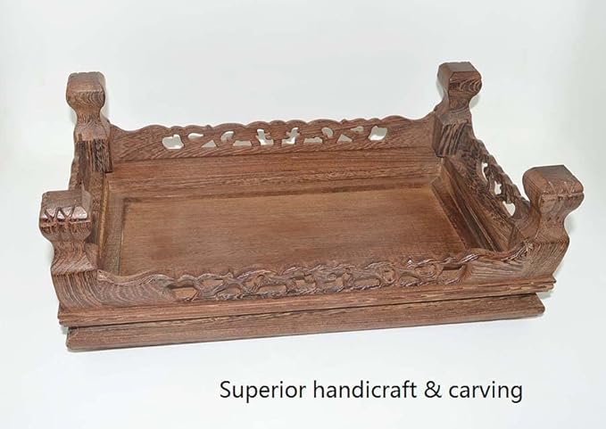 Rectangular Grey Rosewood Stand Oriental Style, 13x8x4 Inch LWH Plant Flower Vase Stand, Multiple Display Gray Wood Stand Small Table