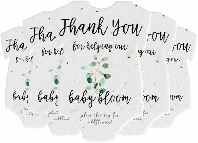 5pcs Green Onesie-Shaped Gift Tags with Wildflower Seeds - Writable Gift Wrap Tags for Baby Showers, Mother's Day Present, Party Favors, DIY Crafts, & Earth Day Decorations