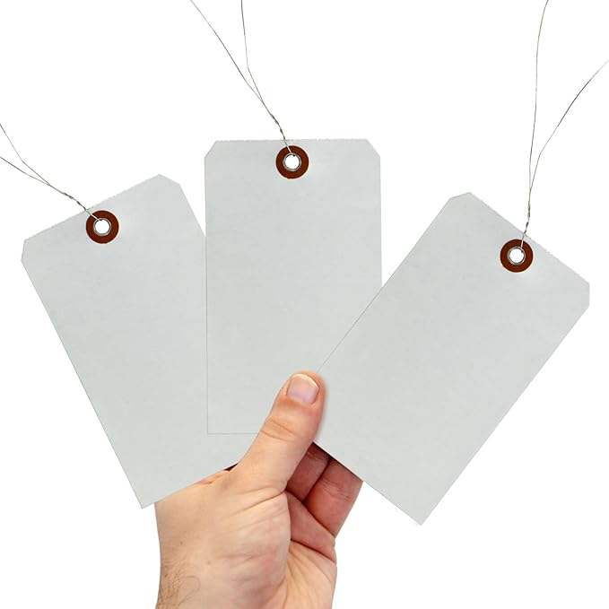 SmartSign Debossable Dead-Soft Aluminum Indentable Blank Write-On Marking Tags | 3" x 5", Pack of 100 Pre-Wired Tags