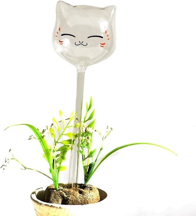 3PCS Cute Cat Transparent Mini Plant Watering Globes Self Watering Planter Insert Glass Spikes, Hand Blown Clear Automatic Water Bulbs for Outdoor Indoor Plants (Colorful)