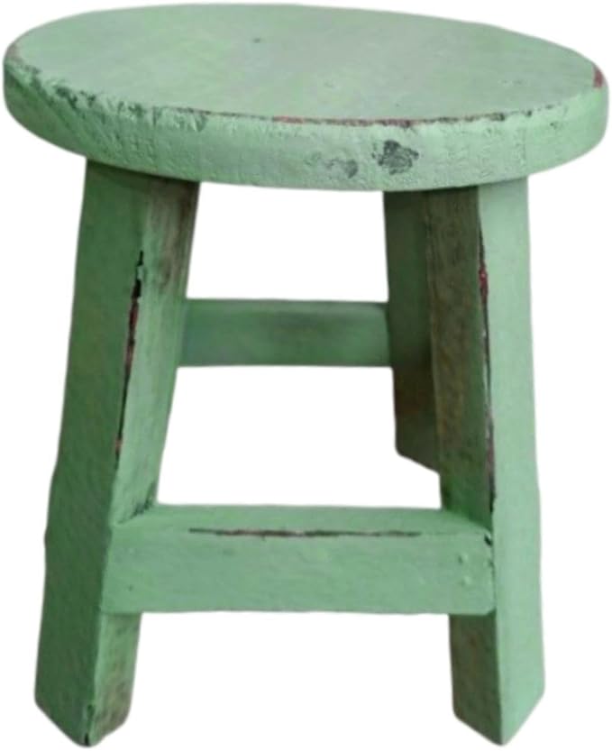 Wooden Stool Plant Stand Flowerpot Rack Round Rustic Small Display Stand Flower Shelf for Garden Office Table Home Decoration, Green