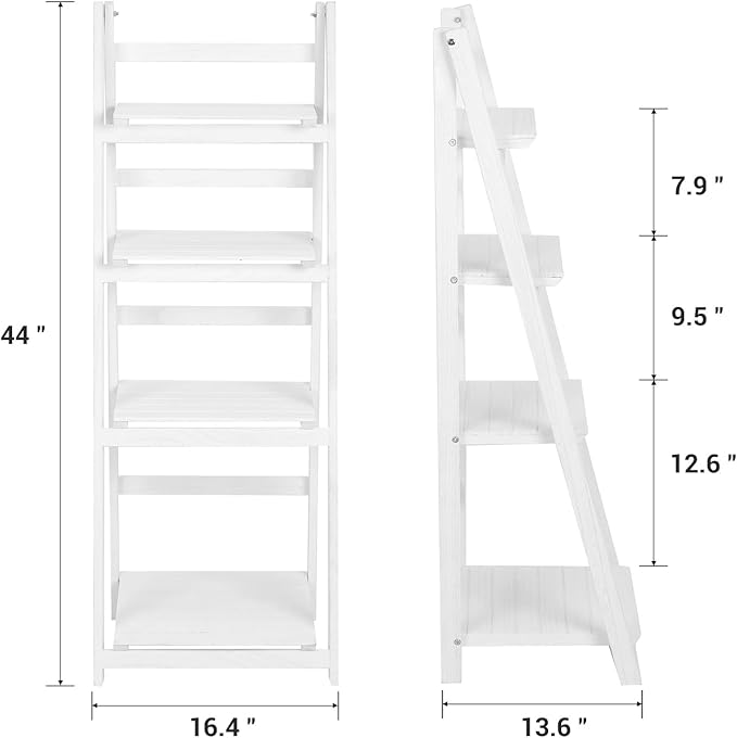 Funkeen Foldable Ladder Shelf Wood Multi Tier Plant Stand Tall Flower Pot Display Outdoor Plant Ladder Plant Holders Indoor Stand Corner Storage Bookshelf for Home Office Balcony Patio Garden White