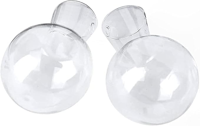 Kingbuy Bulb Glass Vase with Side-Hole (Hole to Hole Opening Dia.: 1.18 in) for Replacement Planter Terrarium with Wooden Stand Accessories Desktop Hydroponics Water Plant Propagation Station, 2 Pack