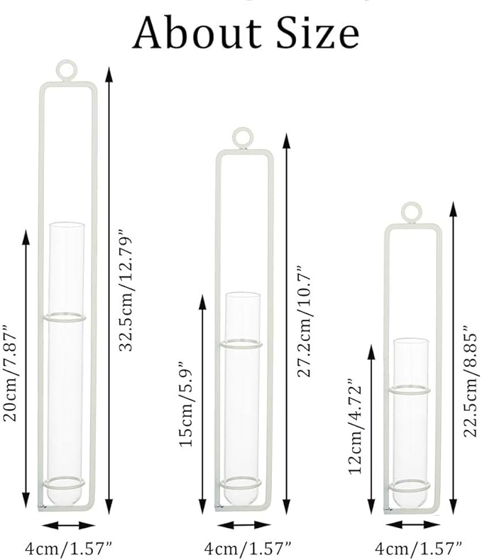 Sziqiqi Hanging Clear Glass Propagation Station Tube Vases for Cuttings, Buds, Greenery Hydroponic Plant Propagation Home Balcony Bath Wall Decoration Floral Container Set of 3 Ivory