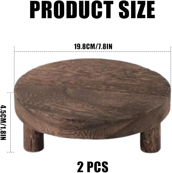2 Pack Wood Riser Set, 7.8 Inch Natural Wooden Display Stand for Plants Candles Jewelry, Sturdy Elevated Plant Stand with Foot Pads for Kitchen Living Room Bathroom, Rustic Home Decor Gift (Dark Brown)