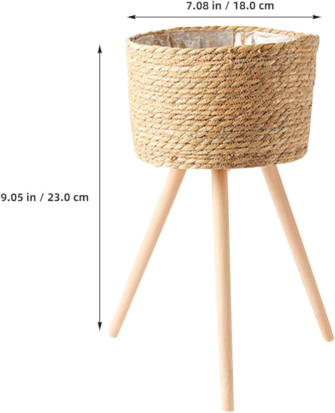Rattan Planter with Legs Wicker Basket Plant Stand Indoor Outdoor Flower Pot Holder for Balcony Home Decor 9.05X7.08X7.08 Inches