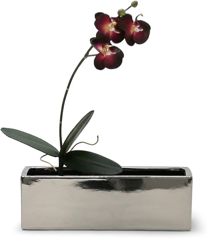 WGVI Long Rectangle Ceramic Planter Vase in Silver 12" x 4" x 4"H, Block Rectangular Terrarium Box Pot, Flower Arrangement, Table top Centerpiece, Home Decor Organization Storage Container, 6 Pcs.