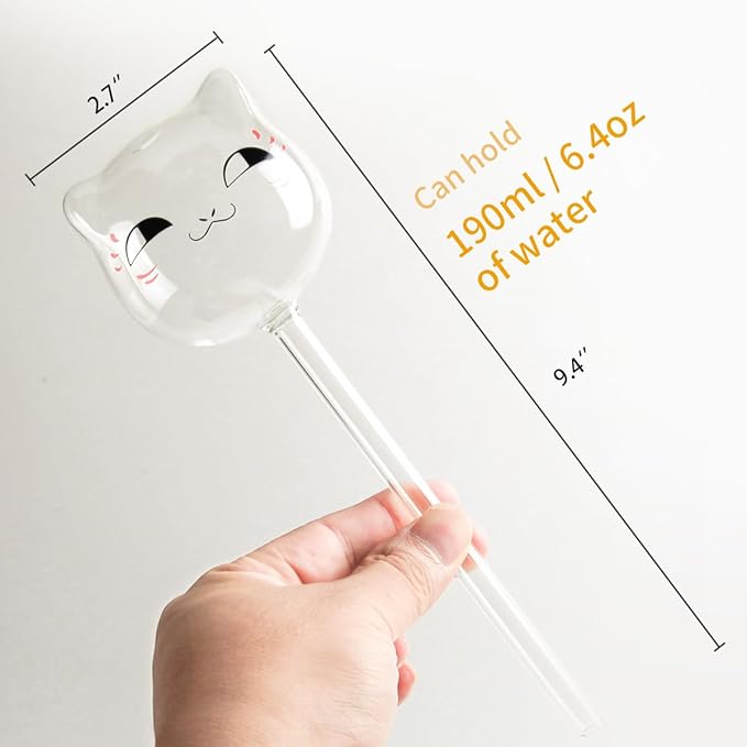 KiKiHeim Plant Watering Globes Self Watering Planter Insert Glass Spikes, Hand Blown Clear Automatic Water Bulbs for Outdoor&Indoor Plants, 6.4oz/190ml Capacity, 3 Cats