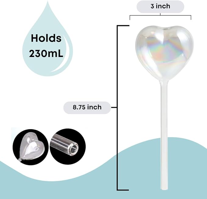 Heart Plant Watering Globes – 4-Pcs Set Self-Watering Globes – Water Globes for Indoor Plants, Flowers, Outdoor Plants – Watering Bulb Water Dripper – Cute Iridescent Glass Heart Globes