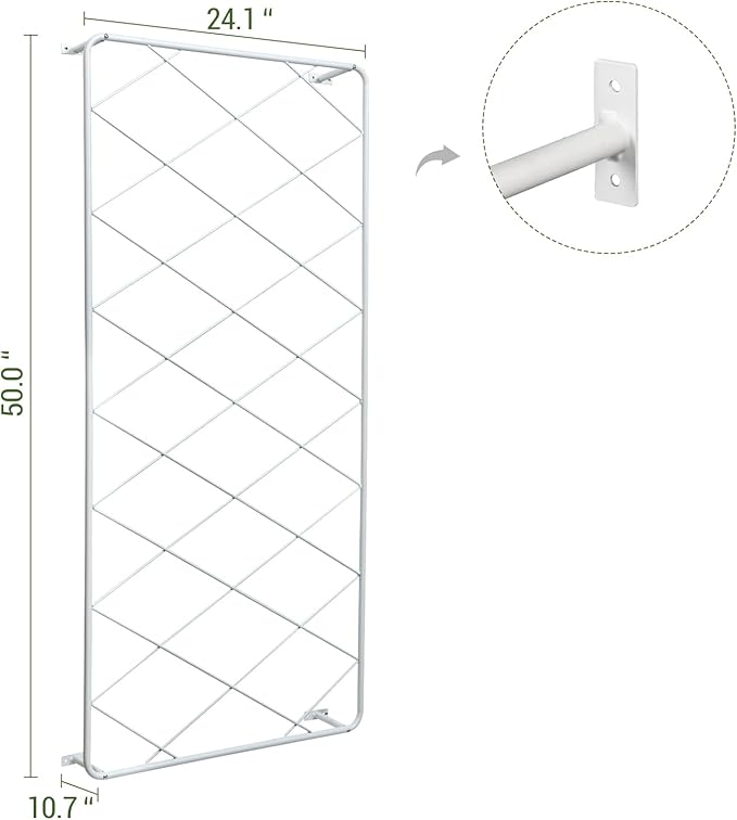 MyGift 50 by 24 Inch Single Panel Wall Mounted Garden Trellis with Metal Diamond Screen, Hanging Lattice Support Frame for Outdoor or Indoor Climbing Plant Vines (Matte White, 1 pc)