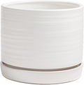 HERDUK 8 Inch Pots for Plants, Ceramic Planter Pot with Drainage Hole & Saucer, Indoor/Outdoor Cylinder Round Planter Pot, Matte White
