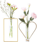 2 Pack Gold Metal Vase,Wall Flower Vase,Geometric Vase,Clear Glass Vase Hydroponic Hanging Plants,Decorative Vase for Fridge,Window,Home,Party (Gold 2)
