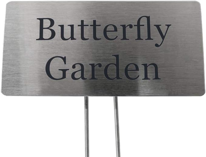 Stainless Steel Garden Sign. 4 x 2" rounded sign with a 10" stake. Great as a Garden Memorial or Plant Label (Stainless Steel, 4 x 2")