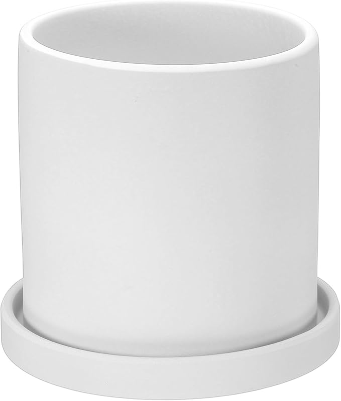 PATIKIL 5 Inch Ceramic Plant Pots, Modern Flower Planters with Drainage Holes and Tray for Decorate Home Indoor Plants Succulent Herb, White