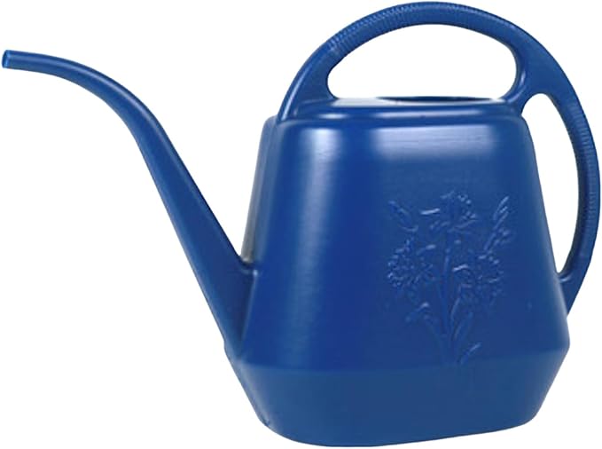 Watering Can 1 Gallon with Comfortable Handle, Flower Patterns Watering Can Indoor Plants, Plastic Long Spout Watering Can for House Plants Succulent Bonsai Garden Flower Outdoor (Blue)