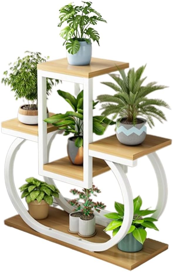 4 Tier Plant Stand Indoor, Multi Layered Iron Flower Pot Racks for Plants Multiple, Large Metal Tall Curved Oval Plant Shelf, Multiple Organizer for Garden Patio Lawn Balcony Office