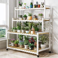 4-Tier Metal Flower Stand - Stylish Bamboo Plant Shelf for Indoor Succulents & Home Decor - Wooden Ladder Display Rack for Flower Pots & Greenery Support
