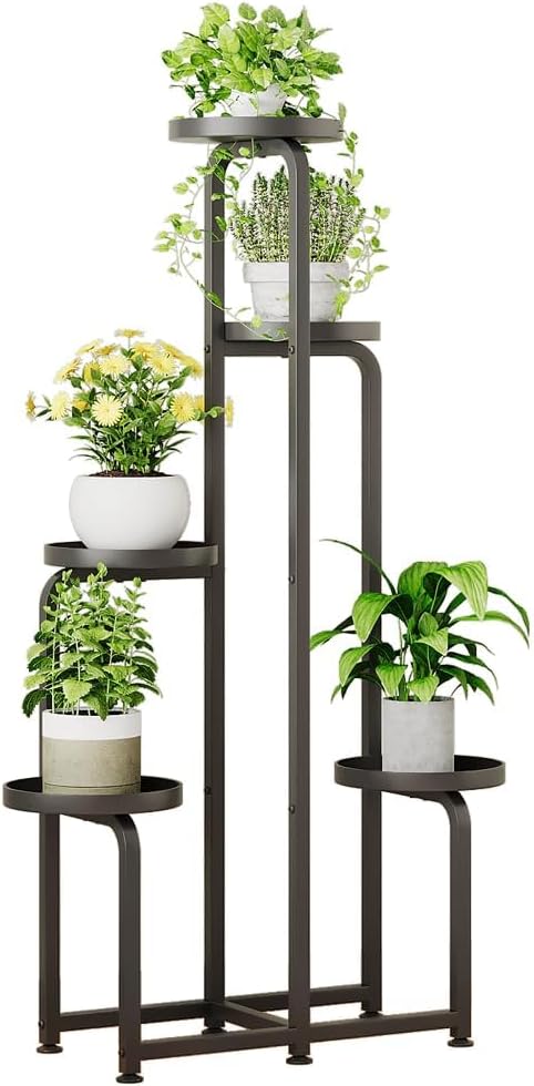 INGIORDAR Plant Stand Indoor Outdoor 5 Tier Metal Plant Shelf for Multiple Plants Corner Flower Holders for Living Room Balcony Bedroom Patio Garden, Black (Black, 5-Tier)