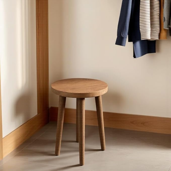 Stools Chair dining chair Dressing wooden stool shower stool Stool Kitchen Bar Stool Side wood Table Round Wooden Bedroom Living Room Dining Table Dining Room Bar plant stand (walnut color)