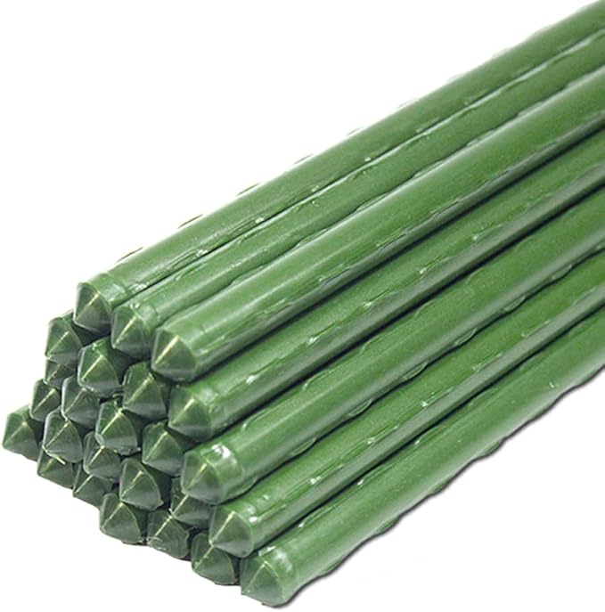 Sturdy Metal Garden Stakes 6 Ft Plastic Coated Steel Plant Sticks Tomato Stakes,Pack of 25