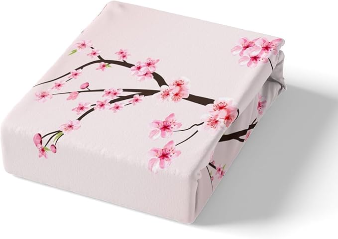 Feelyou Girls Sheets Full Cherry Blossom Floral Bed Sheet Set for Kids Women Teens Bedroom Super Soft Flowers Pink Decor Bedding Set (1 Flat Sheet,1 Deep Pocket Fitted Sheet, and 2 Pillow Case)